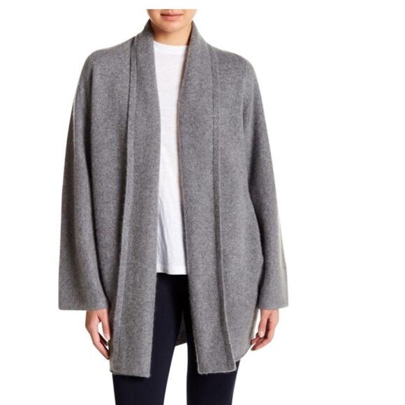 Vince Gray 100% Cashmere Shawl Collar Open Long Cardigan Sweater Jacket Size XS - Picture 1 of 9